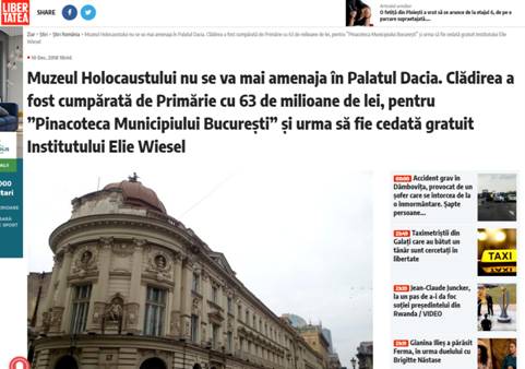 Presa publică primul articol despre disputa juridică dintre Pinacotecă și Muzeul evreilor, în Libertatea